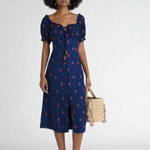 Farm Rio strawberry cross stitch midi dress Size Small